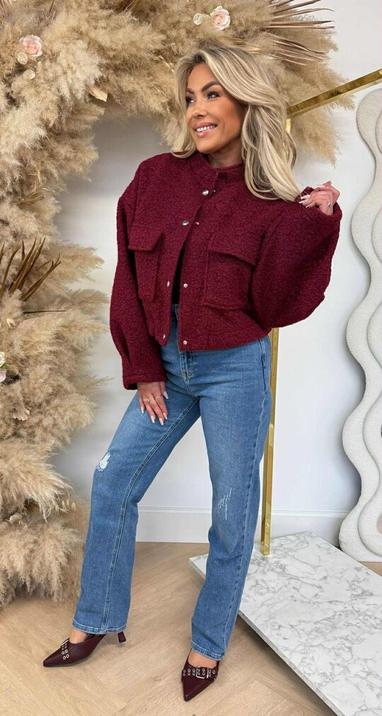 TEDDY BOMBER JACKET BURGUNDY TEDDY BOMBER JACKET BURGUNDY