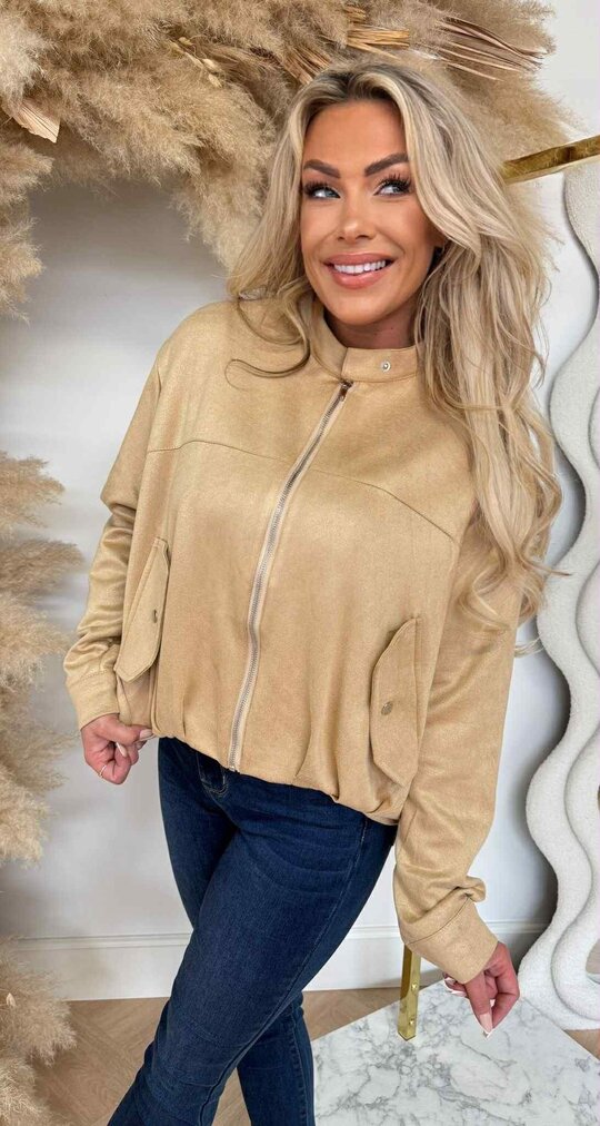 SUEDE ZIP BOMBER JACKET 2928 BEIGE SUEDE ZIP BOMBER JACKET 2928 BEIGE