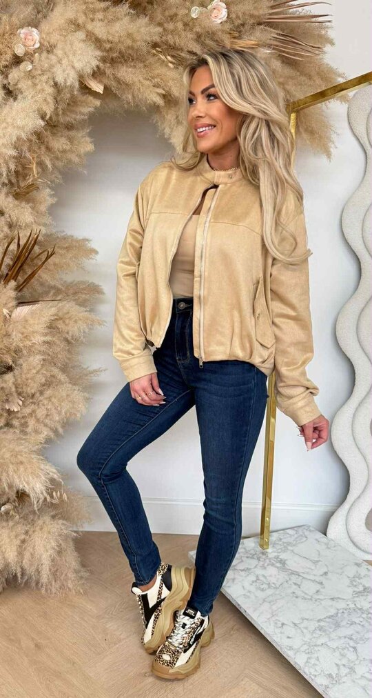 SUEDE ZIP BOMBER JACKET 2928 BEIGE SUEDE ZIP BOMBER JACKET 2928 BEIGE