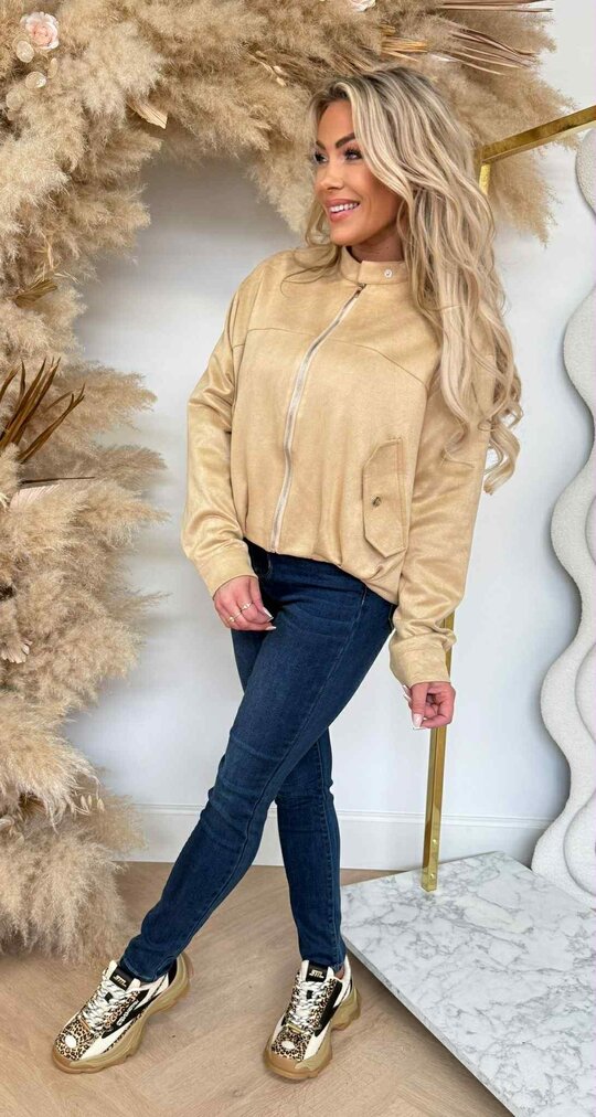 SUEDE ZIP BOMBER JACKET 2928 BEIGE SUEDE ZIP BOMBER JACKET 2928 BEIGE