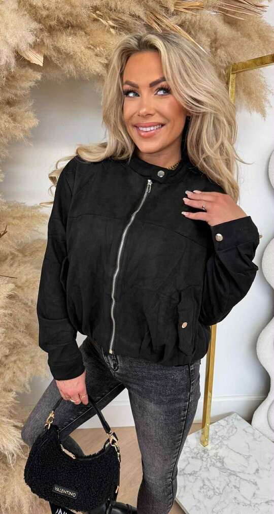 SUEDE ZIP BOMBER JACKET 2928 BLACK SUEDE ZIP BOMBER JACKET 2928 BLACK