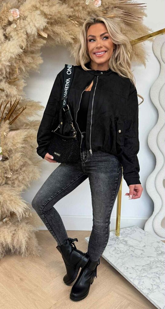 SUEDE ZIP BOMBER JACKET 2928 BLACK SUEDE ZIP BOMBER JACKET 2928 BLACK