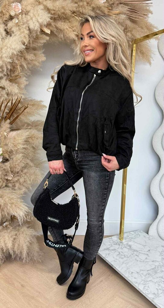 SUEDE ZIP BOMBER JACKET 2928 BLACK SUEDE ZIP BOMBER JACKET 2928 BLACK