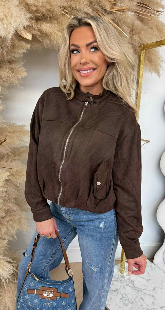 SUEDE ZIP BOMBER JACKET 2928 CHOCO
