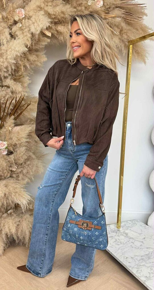 SUEDE ZIP BOMBER JACKET 2928 CHOCO