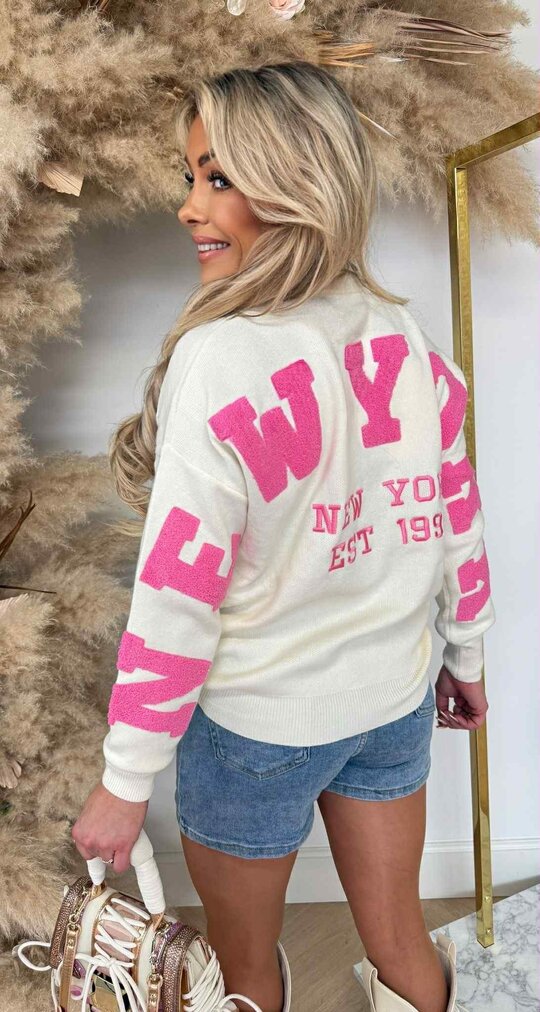 NEW YORK TEDDY TEKST SWEAT 180 LIGHTBEIGE/PINK