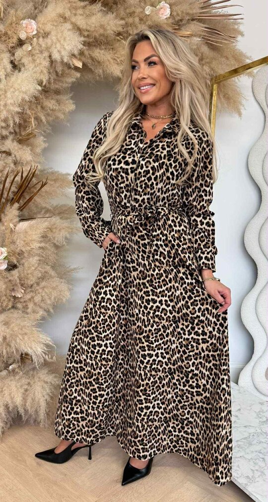LIEKE ANIMAL PRINT MAXI DRESS SMALL LEOPARD