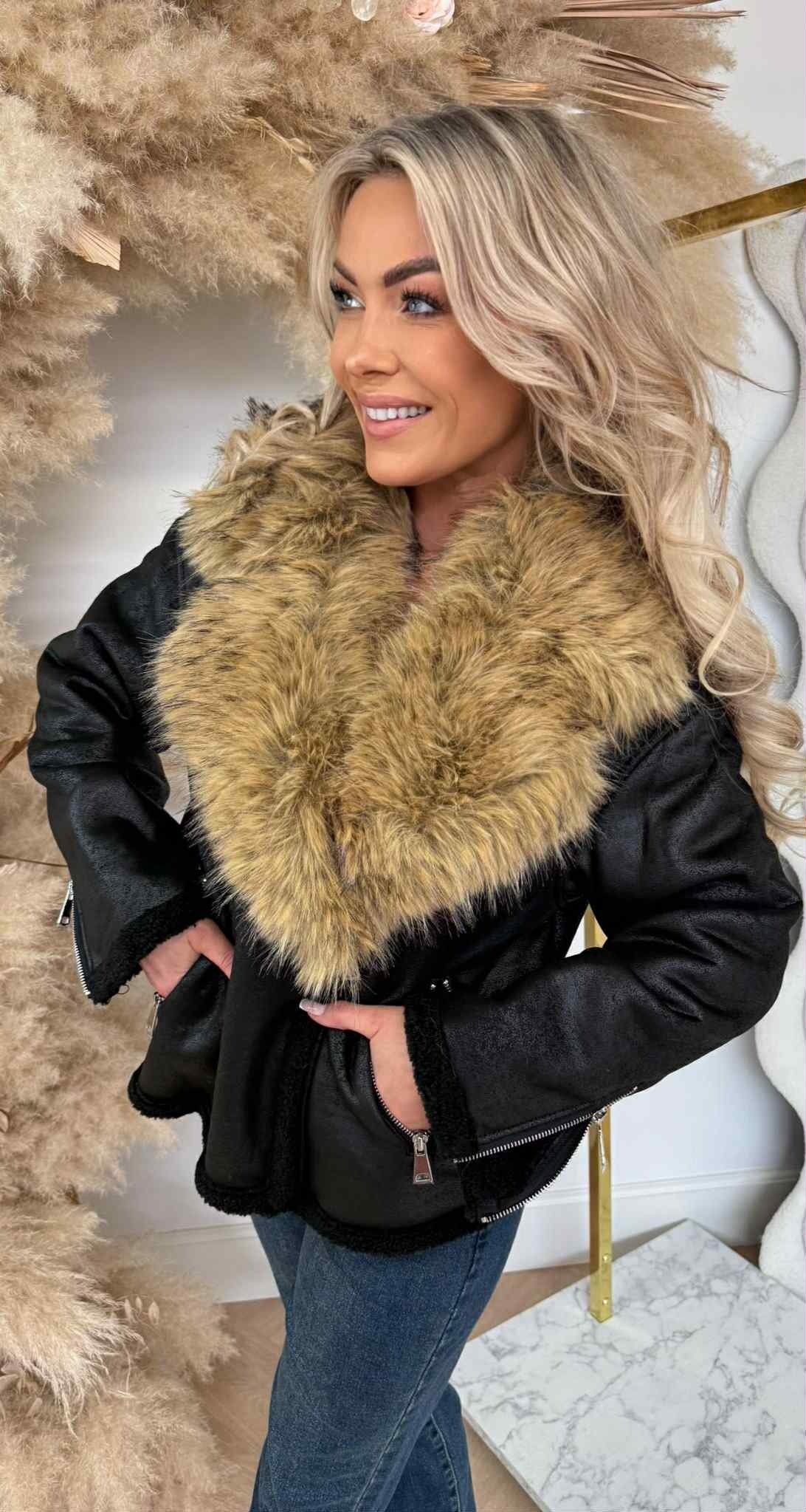 FAKE FUR ZIP COAT 8819 BLACK FAKE FUR ZIP COAT 8819 BLACK