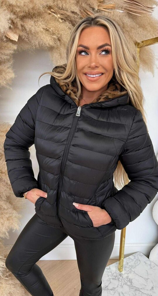 REVERSIBLE FUR JACKET LEOPARD 2701 BROWN/BLACK