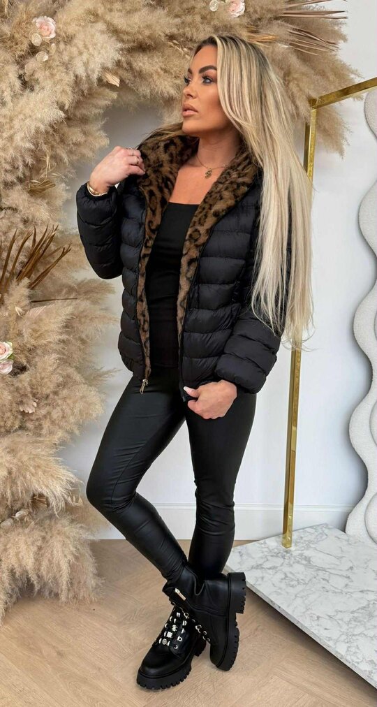 REVERSIBLE FUR JACKET LEOPARD 2701 BROWN/BLACK