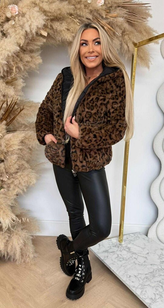 REVERSIBLE FUR JACKET LEOPARD 2701 BROWN/BLACK
