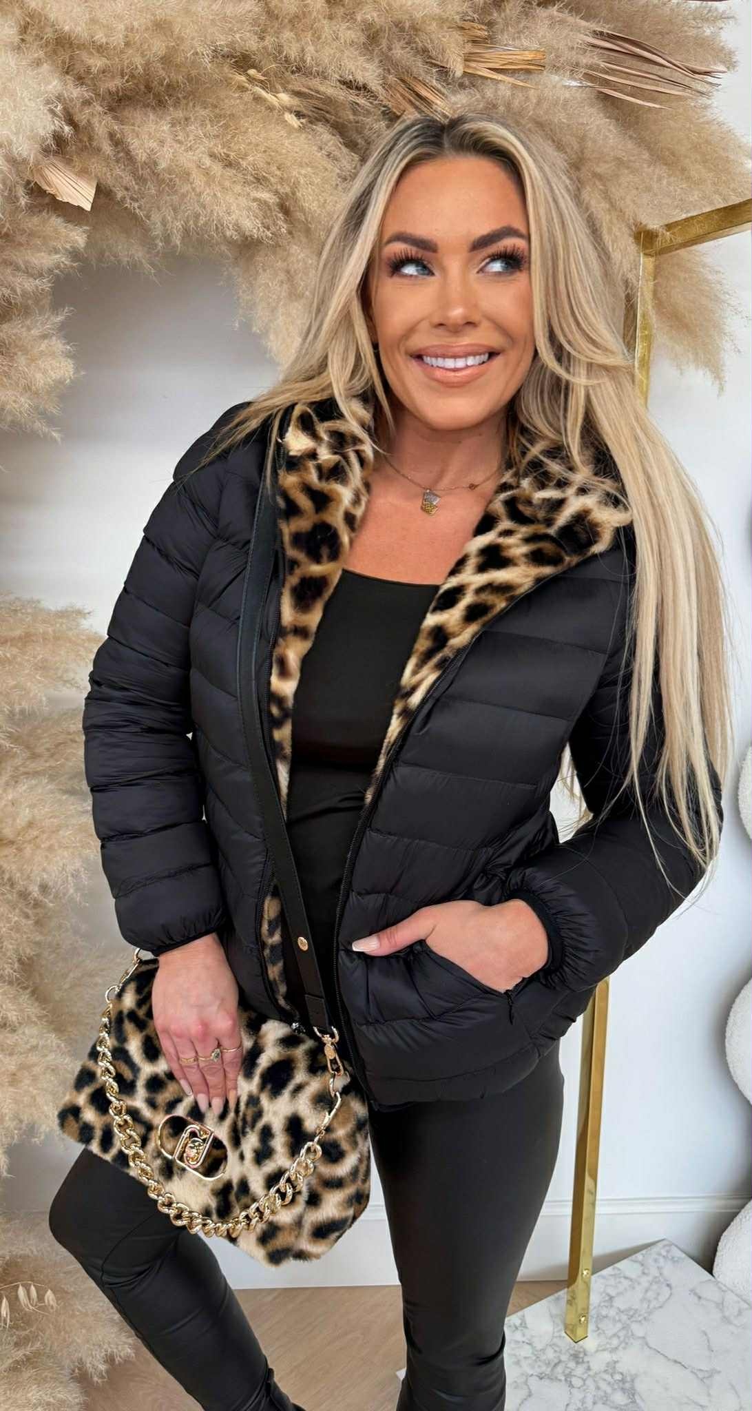 REVERSIBLE FUR JACKET LEOPARD 2701 BLACK/BEIGE