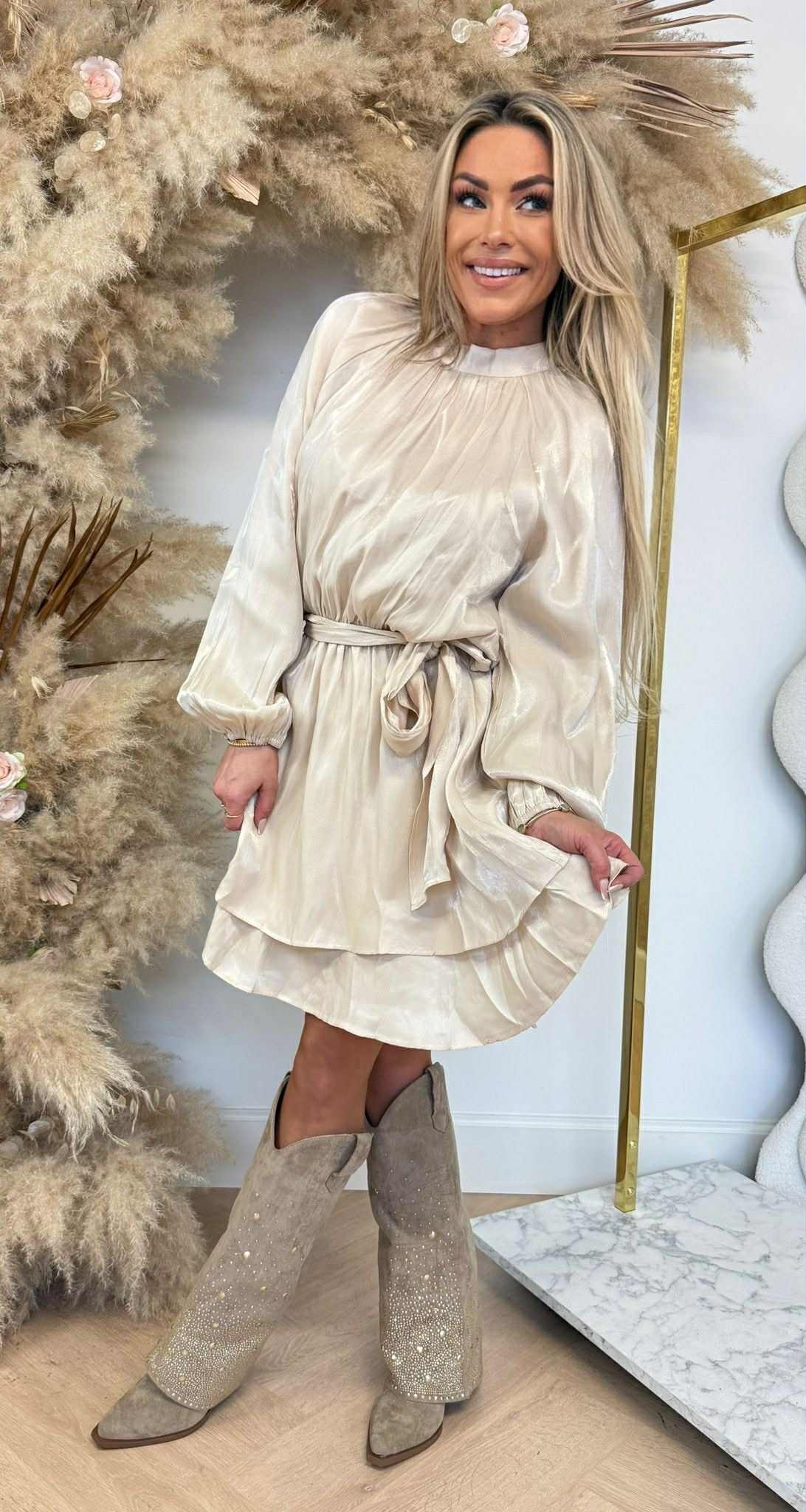 CHIQUE SATIN DRESS 5173 BEIGE