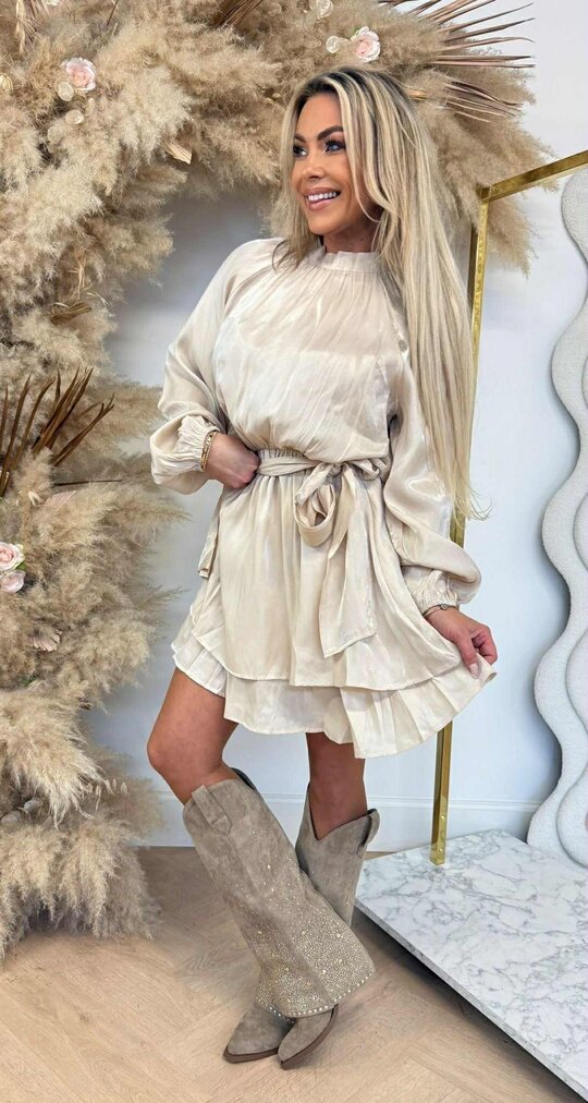 CHIQUE SATIN DRESS 5173 BEIGE CHIQUE SATIN DRESS 5173 BEIGE