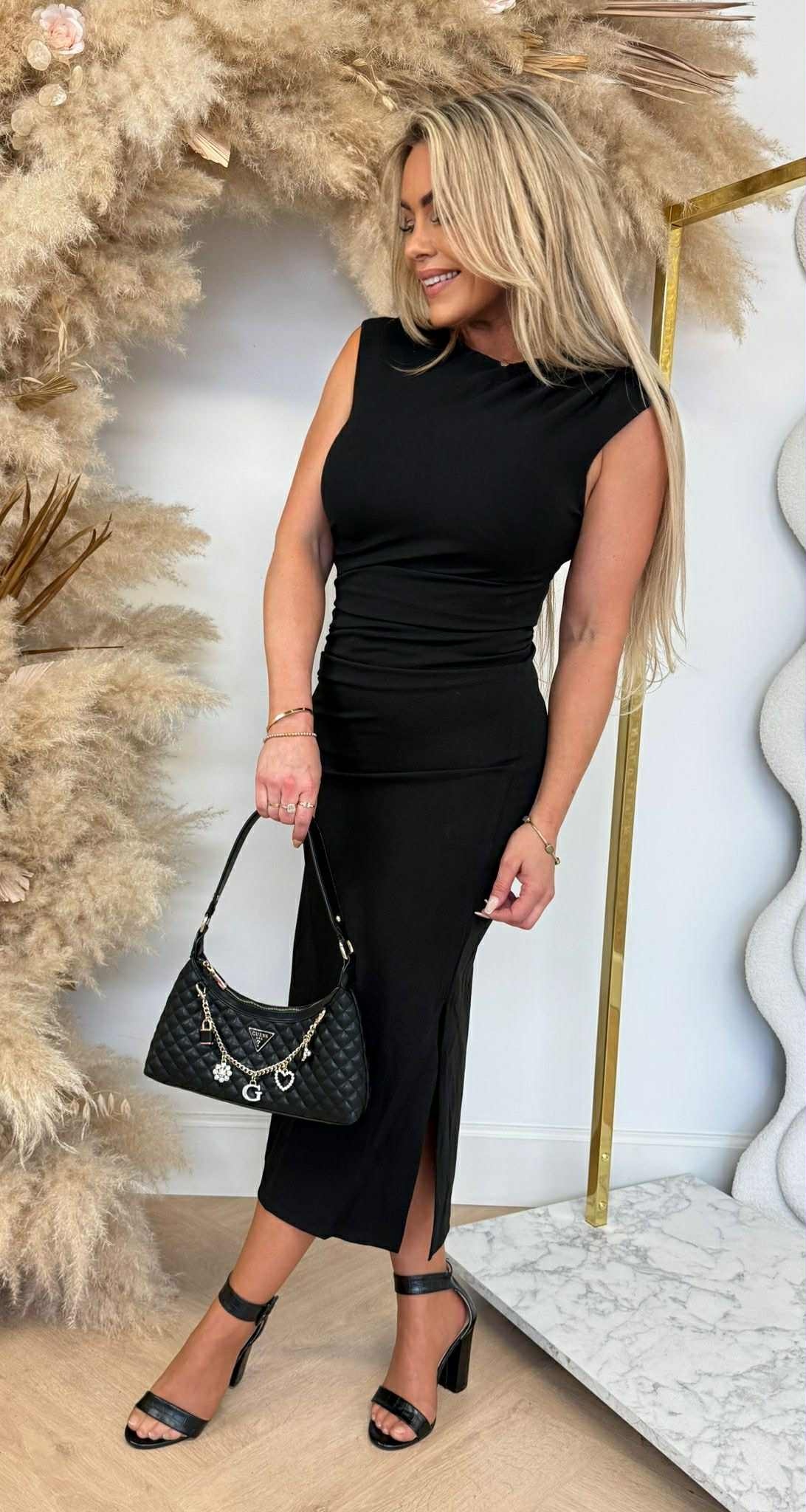 CLASSY SPLIT DRESS LONG 5180  BLACK
