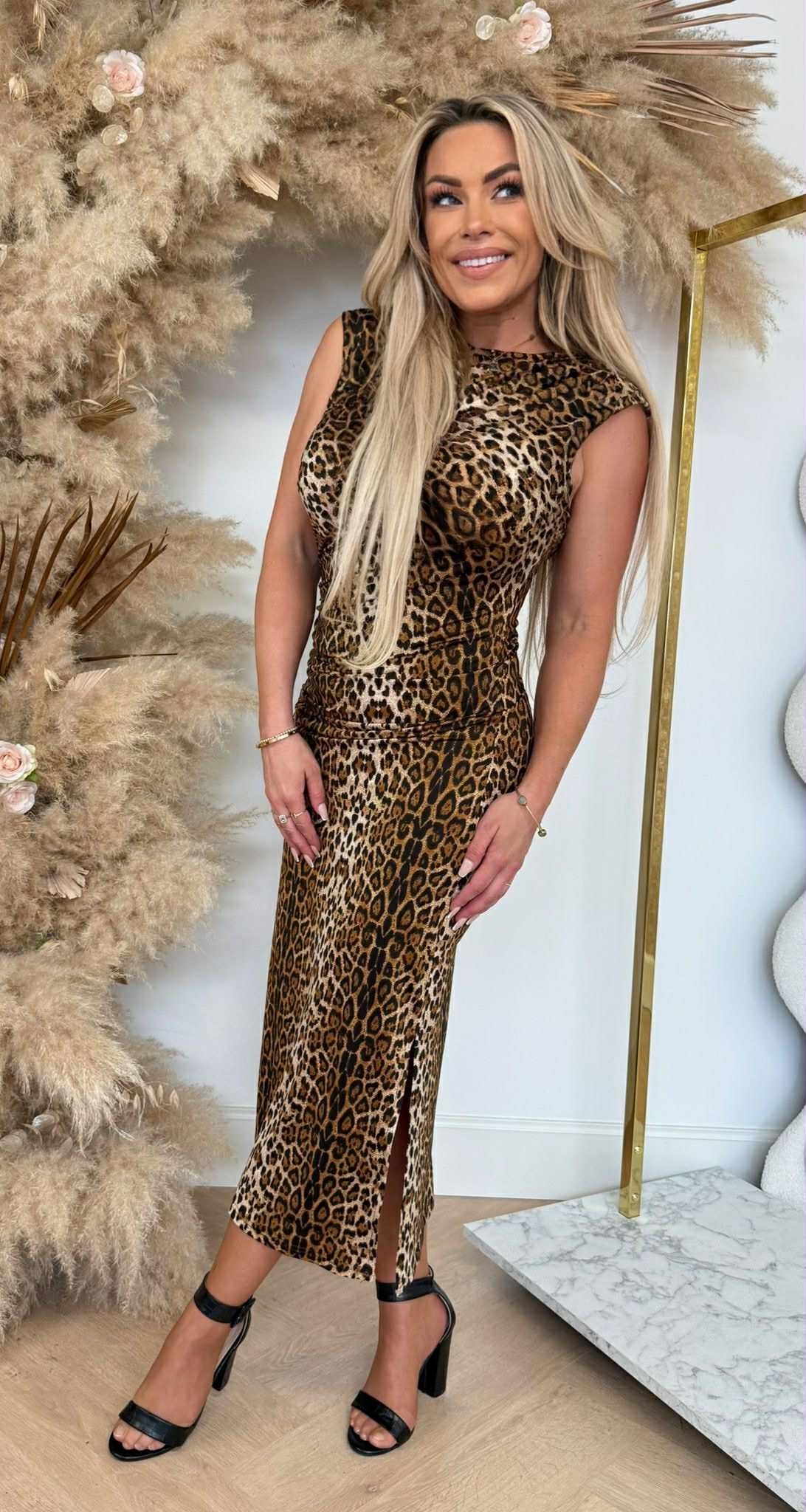 TRAVEL SPLIT DRESS LONG 5217 LEO/CAMEL