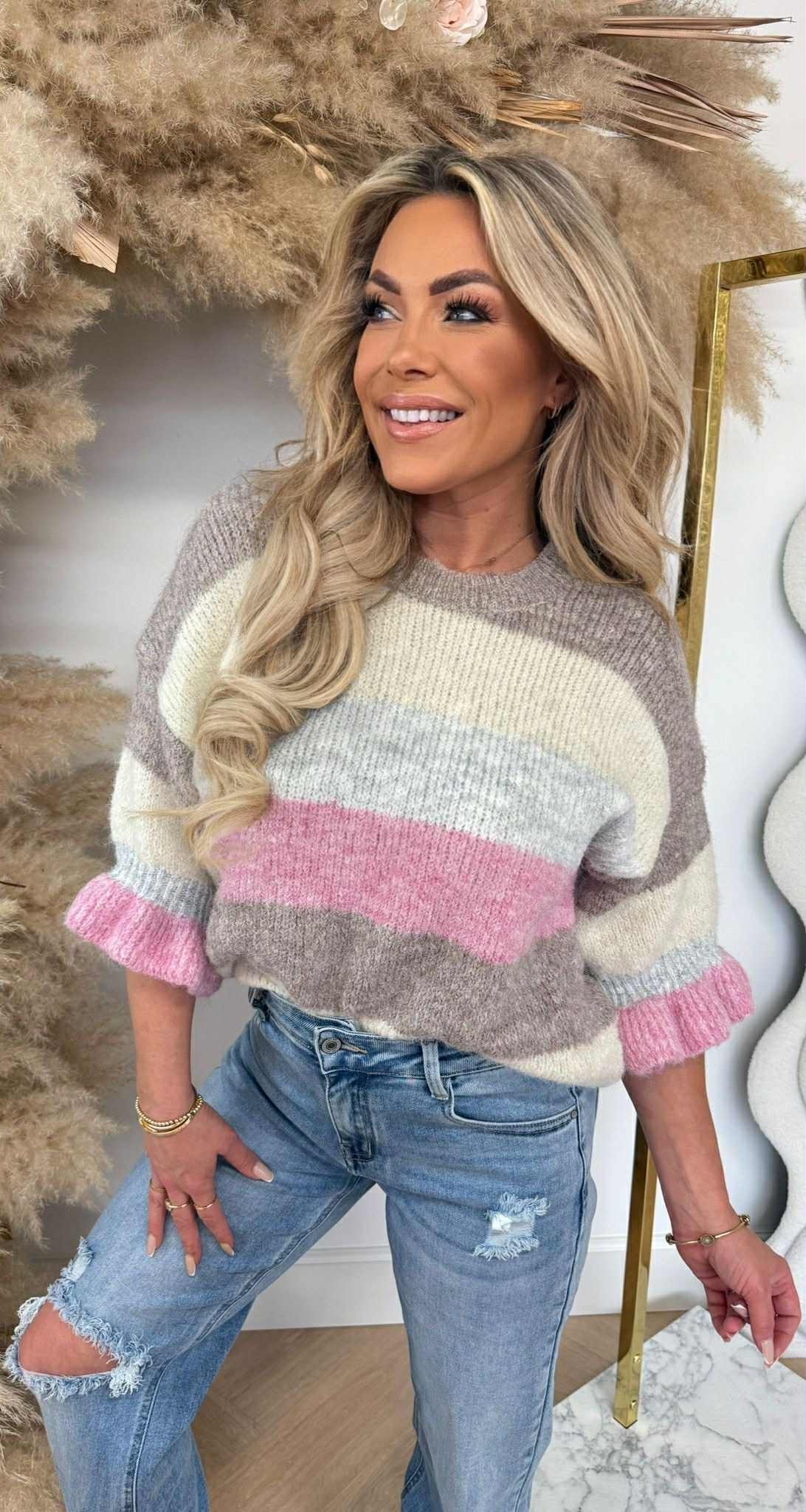 RUFFLY STRIPE TRUI TAUPE/COLOR