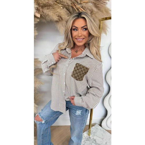 STRIPE PEN INSPIRED POCKET BLOUSE 5230 BEIGE STRIPE PEN INSPIRED POCKET BLOUSE 5230 BEIGE