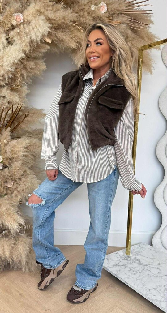 FAUX FUR ZIP BODYWARMER CHOCO FAUX FUR ZIP BODYWARMER CHOCO