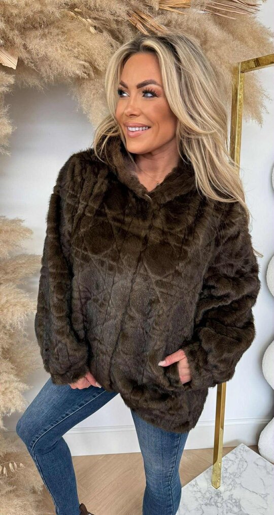 FAKE FUR CAPUCHON JACKET 1097 COFFEE FAKE FUR CAPUCHON JACKET 1097 COFFEE
