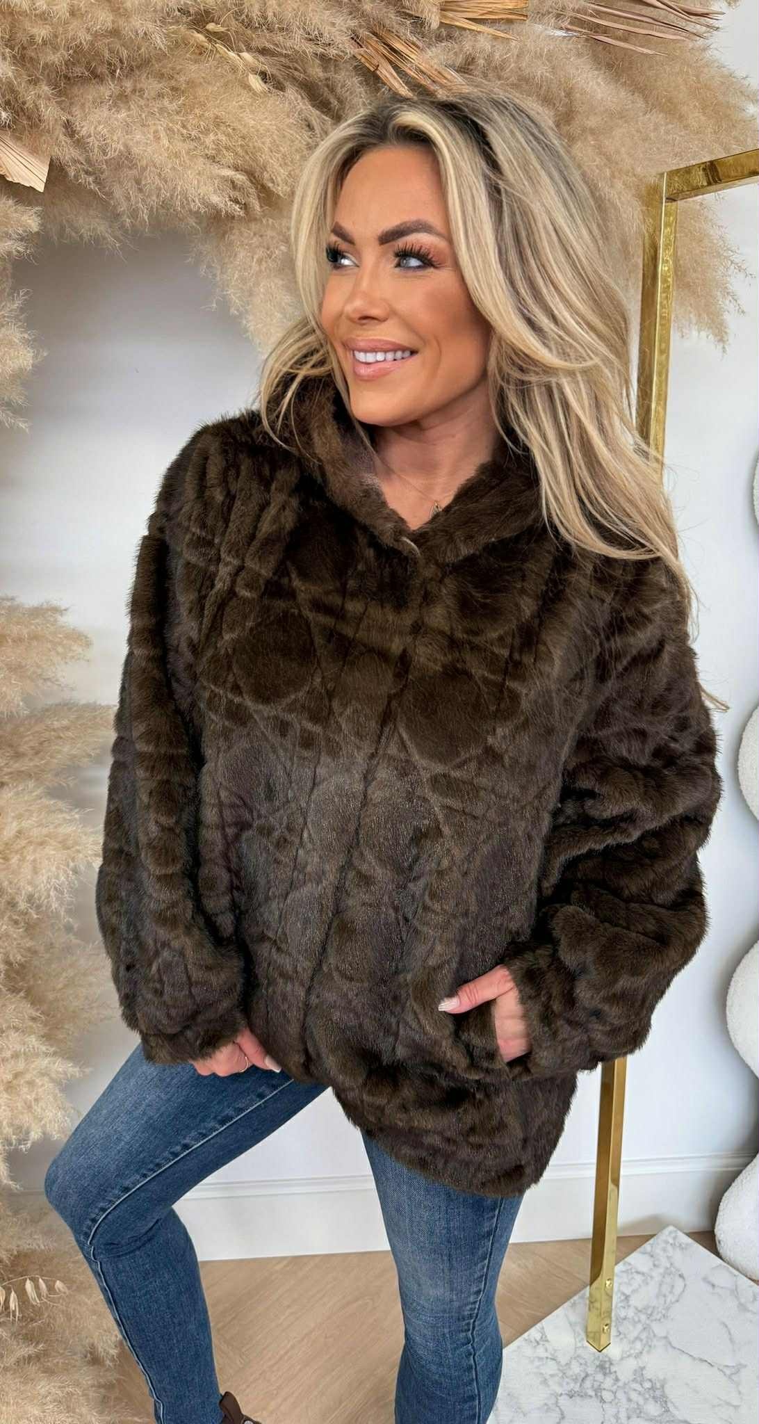 FAKE FUR CAPUCHON JACKET 1097 COFFEE