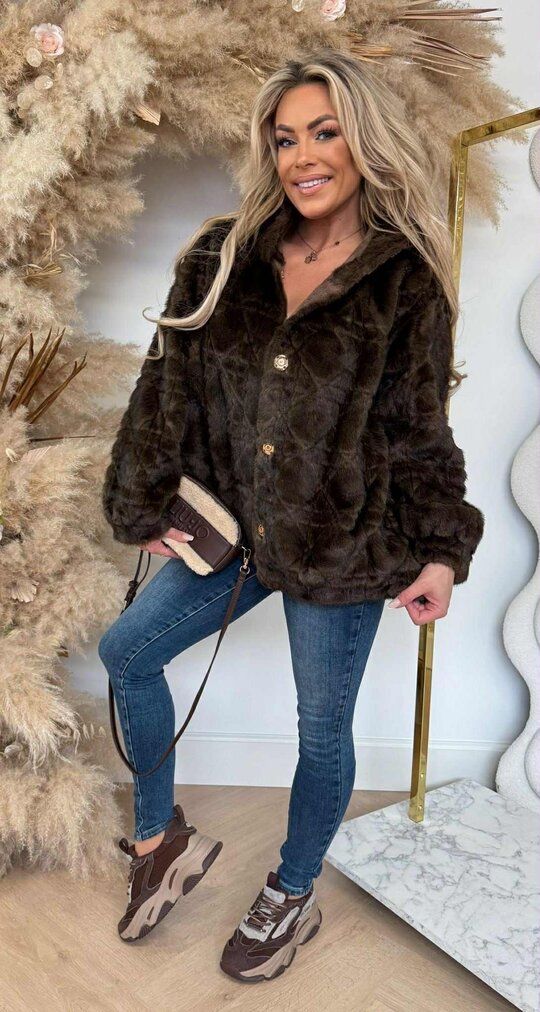 FAKE FUR CAPUCHON JACKET 1097 COFFEE FAKE FUR CAPUCHON JACKET 1097 COFFEE