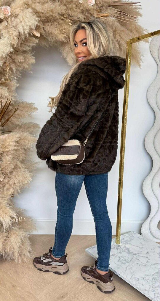 FAKE FUR CAPUCHON JACKET 1097 COFFEE FAKE FUR CAPUCHON JACKET 1097 COFFEE