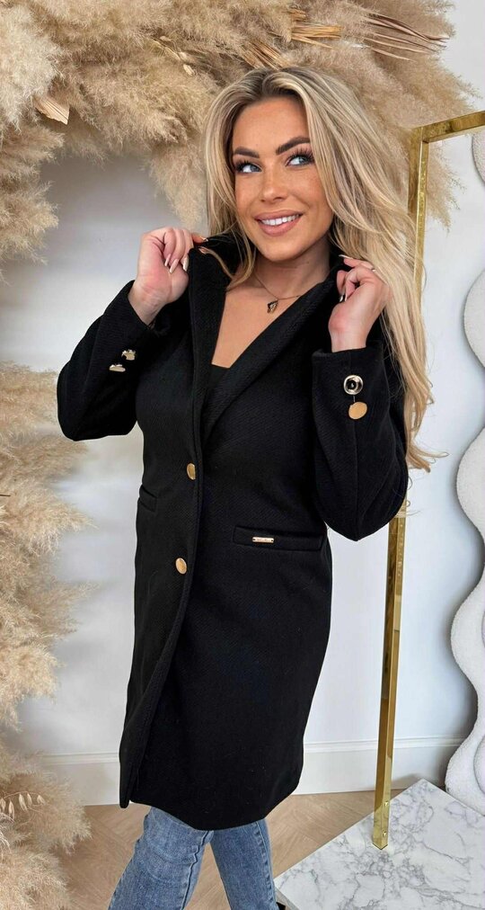 CHIQUE BUTTON TRENCHCOAT BLACK