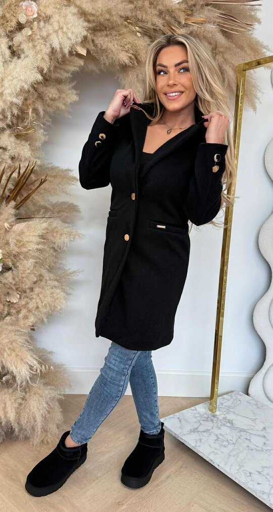 CHIQUE BUTTON TRENCHCOAT BLACK