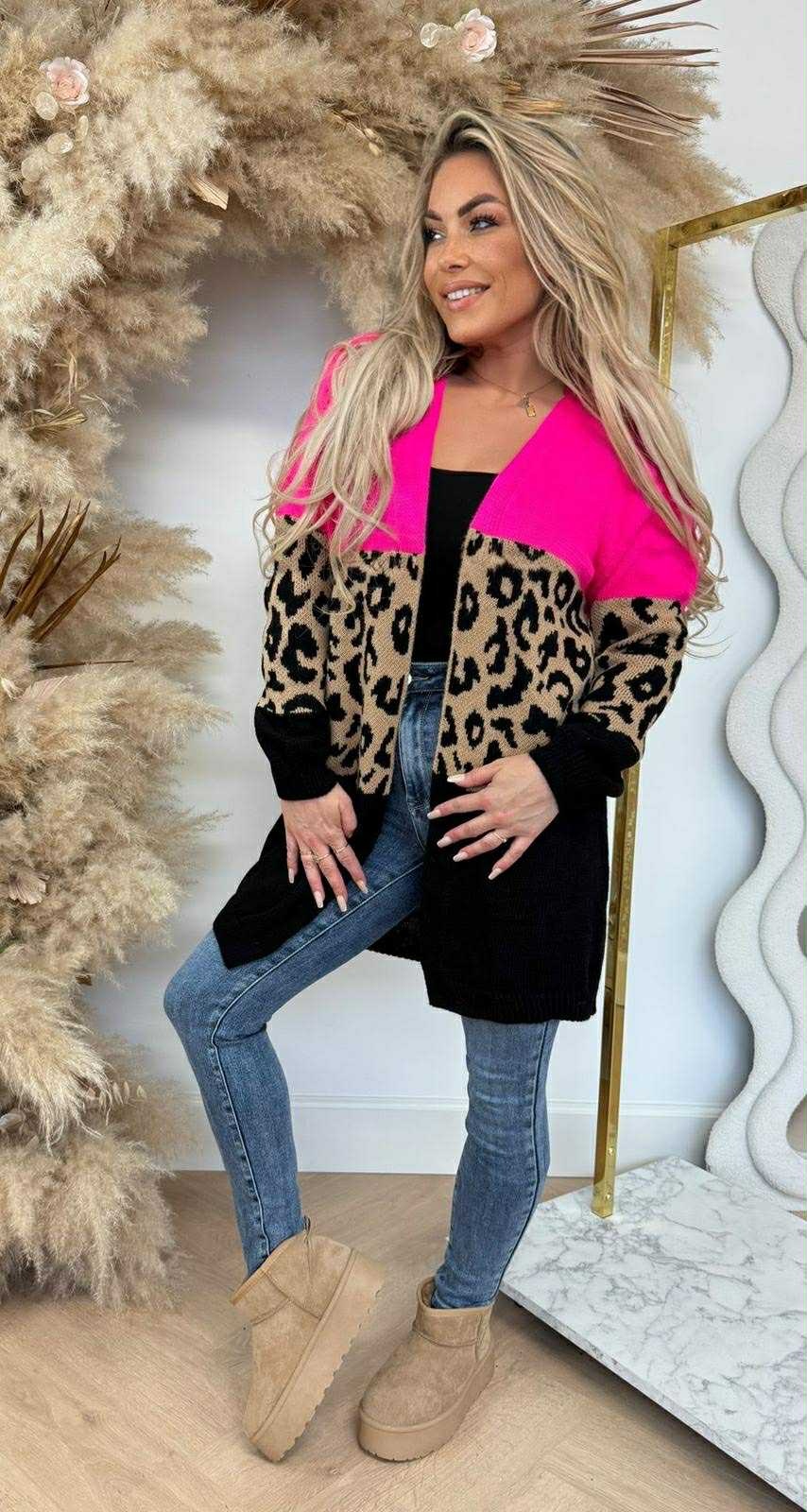 LEOPARD STRIPE VEST FUCSHIA