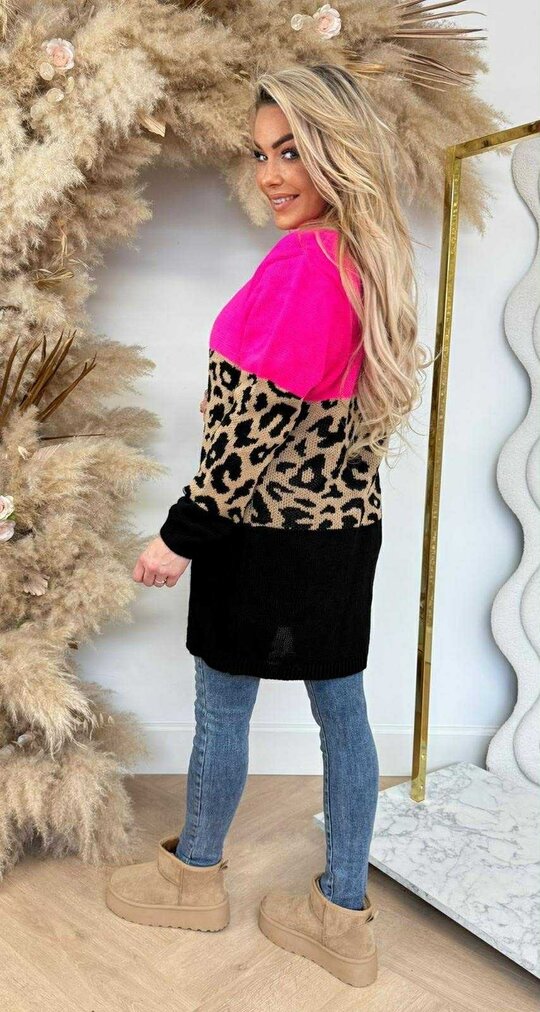 LEOPARD STRIPE VEST FUCSHIA LEOPARD STRIPE VEST FUCSHIA