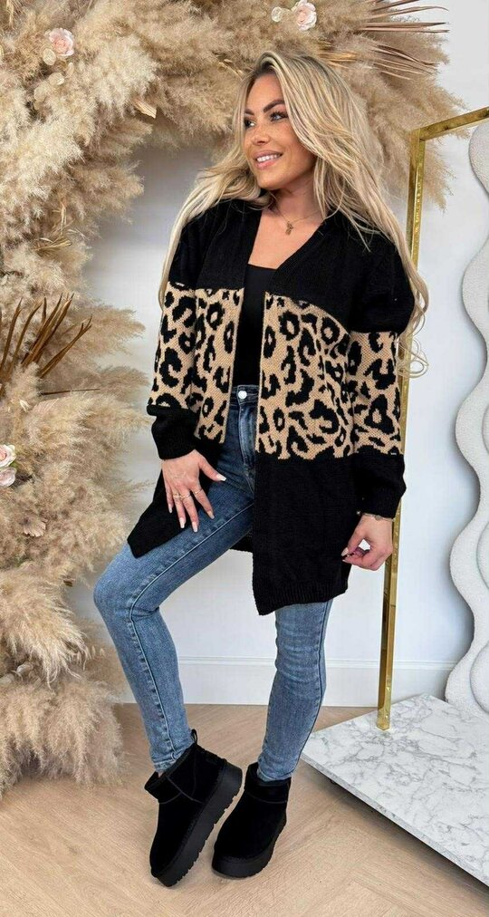 LEOPARD STRIPE VEST BLACK