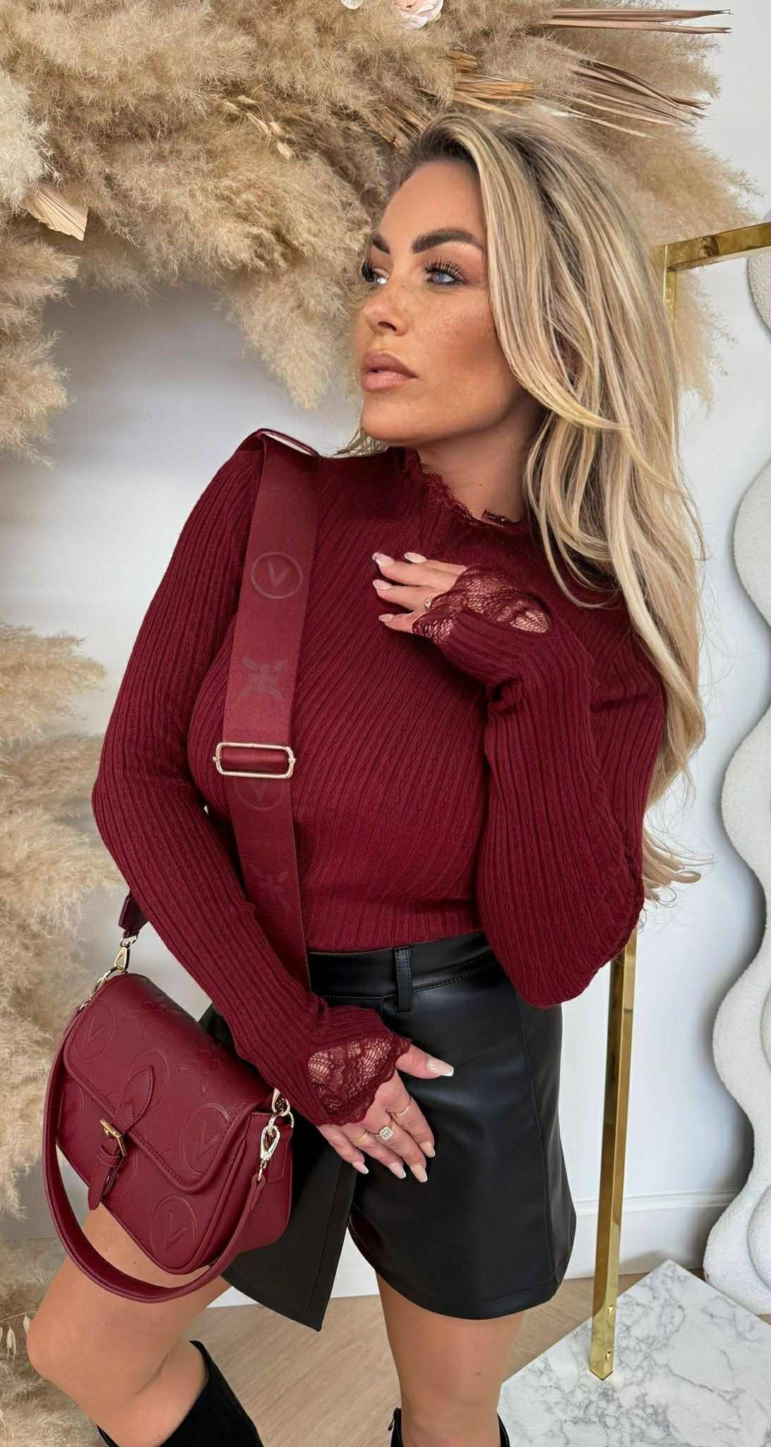 LACE HALS SHIRT 5713 BORDEAUX