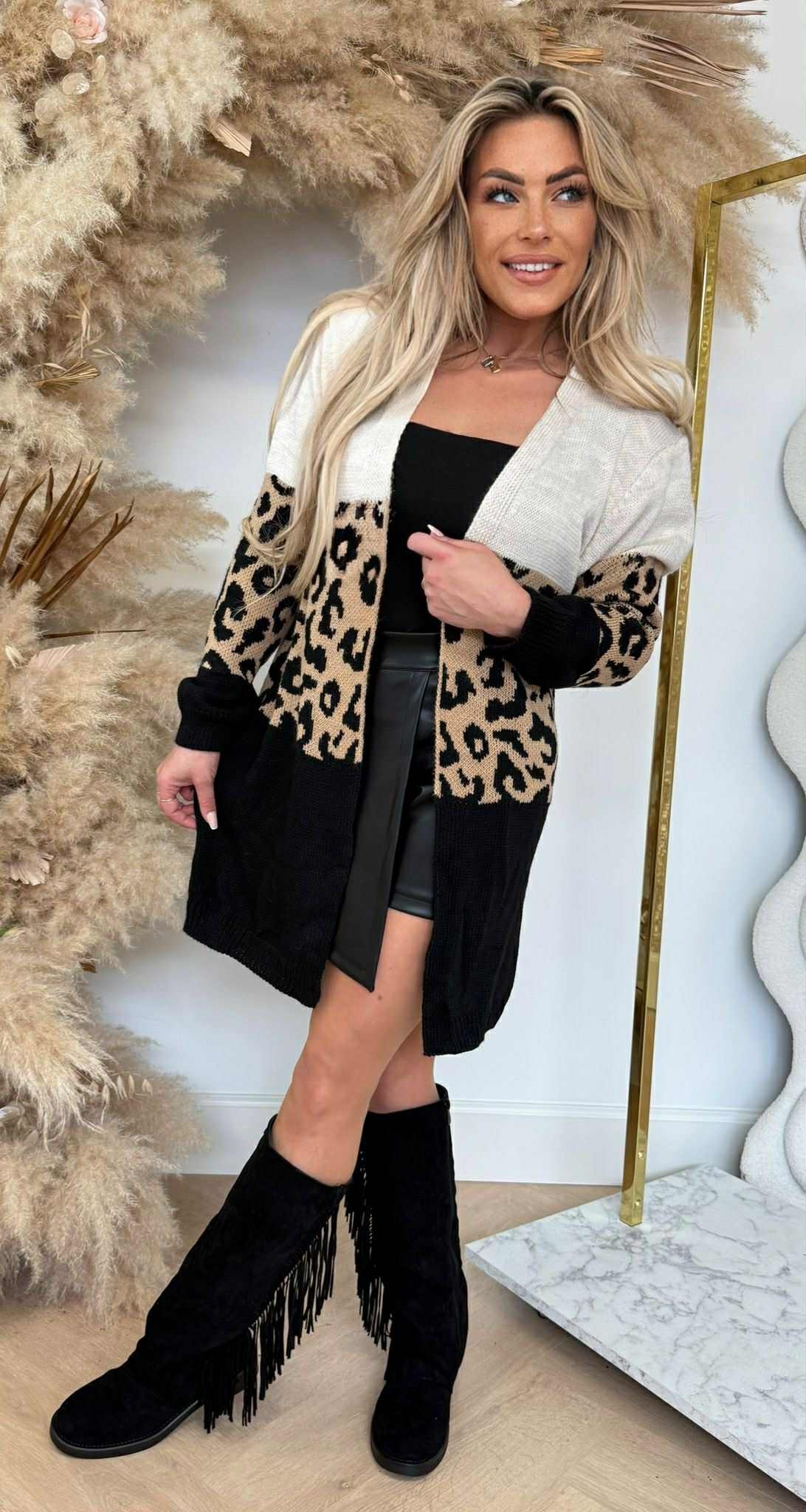 LEOPARD STRIPE VEST BEIGE