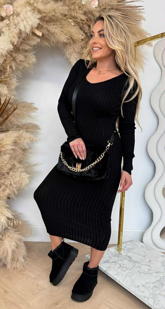 RIB V LONG DRESS 9850 BLACK