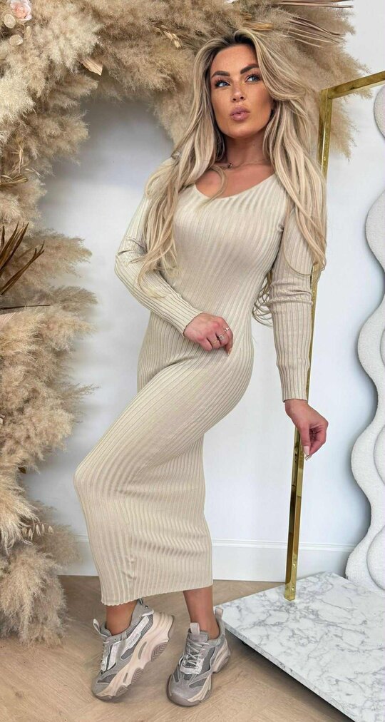 RIB V LONG DRESS 9850 BEIGE