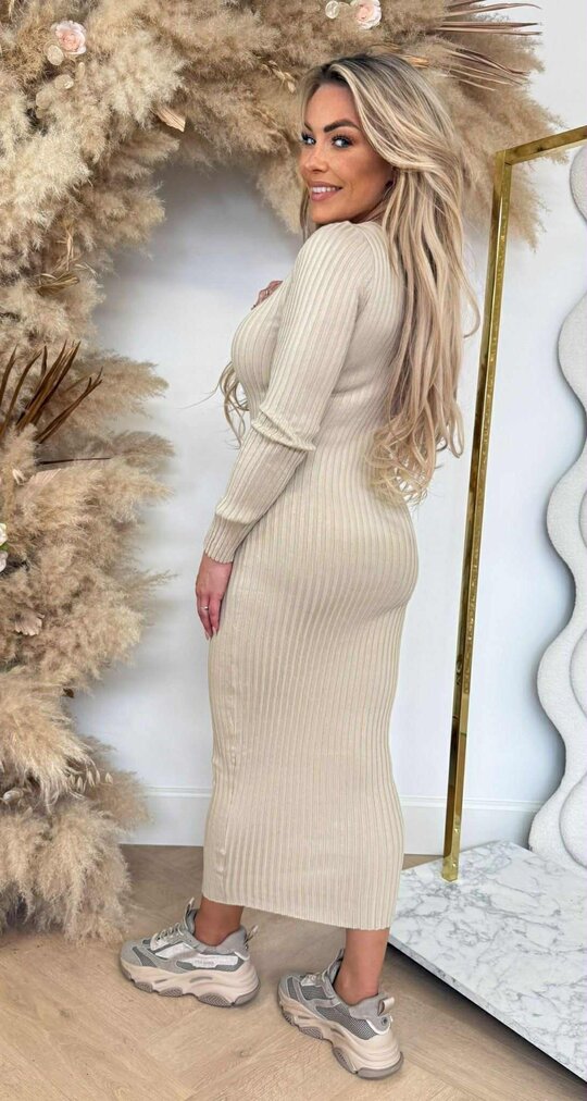 RIB V LONG DRESS 9850 BEIGE