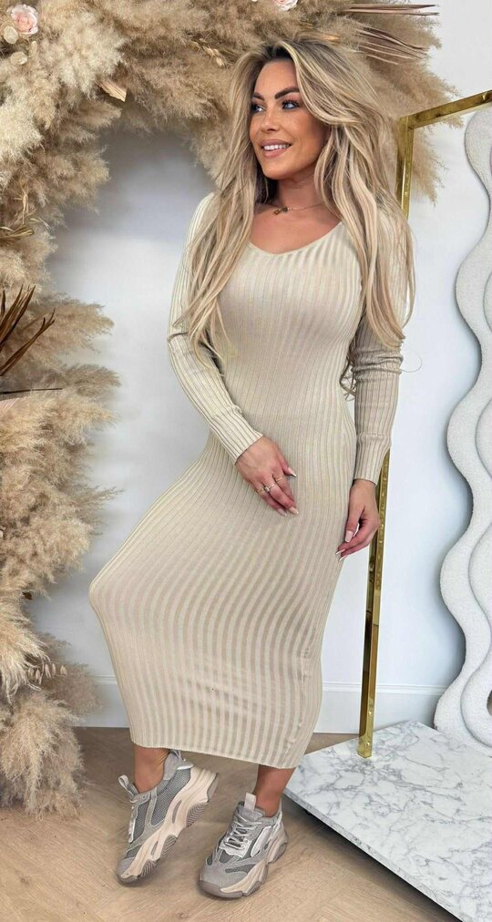 RIB V LONG DRESS 9850 BEIGE