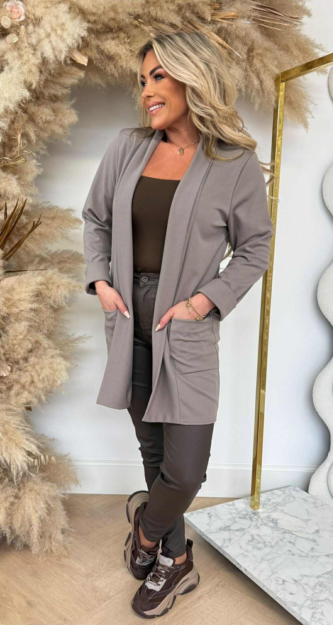 SHELLY BASIC LONG BLAZER TAUPE