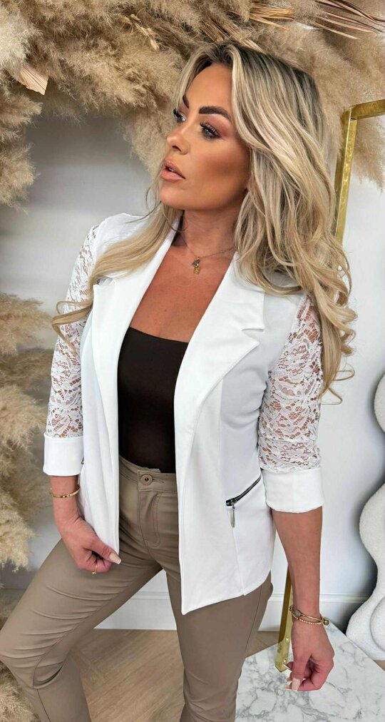LACE ZIP VESTJE OFFWHITE
