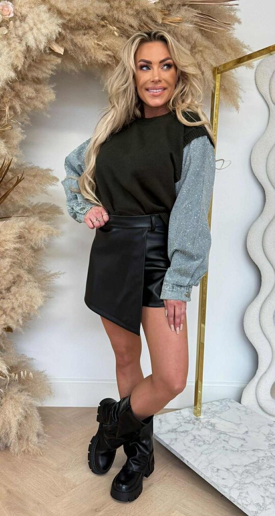 DENIM SPARKLE SLEEVE SWEAT 387013 ARMYGREEN