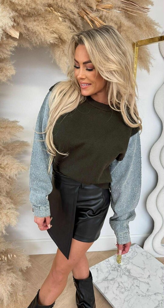 DENIM SPARKLE SLEEVE SWEAT 387013 ARMYGREEN