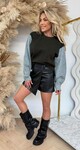 DENIM SPARKLE SLEEVE SWEAT 387013 ARMYGREEN