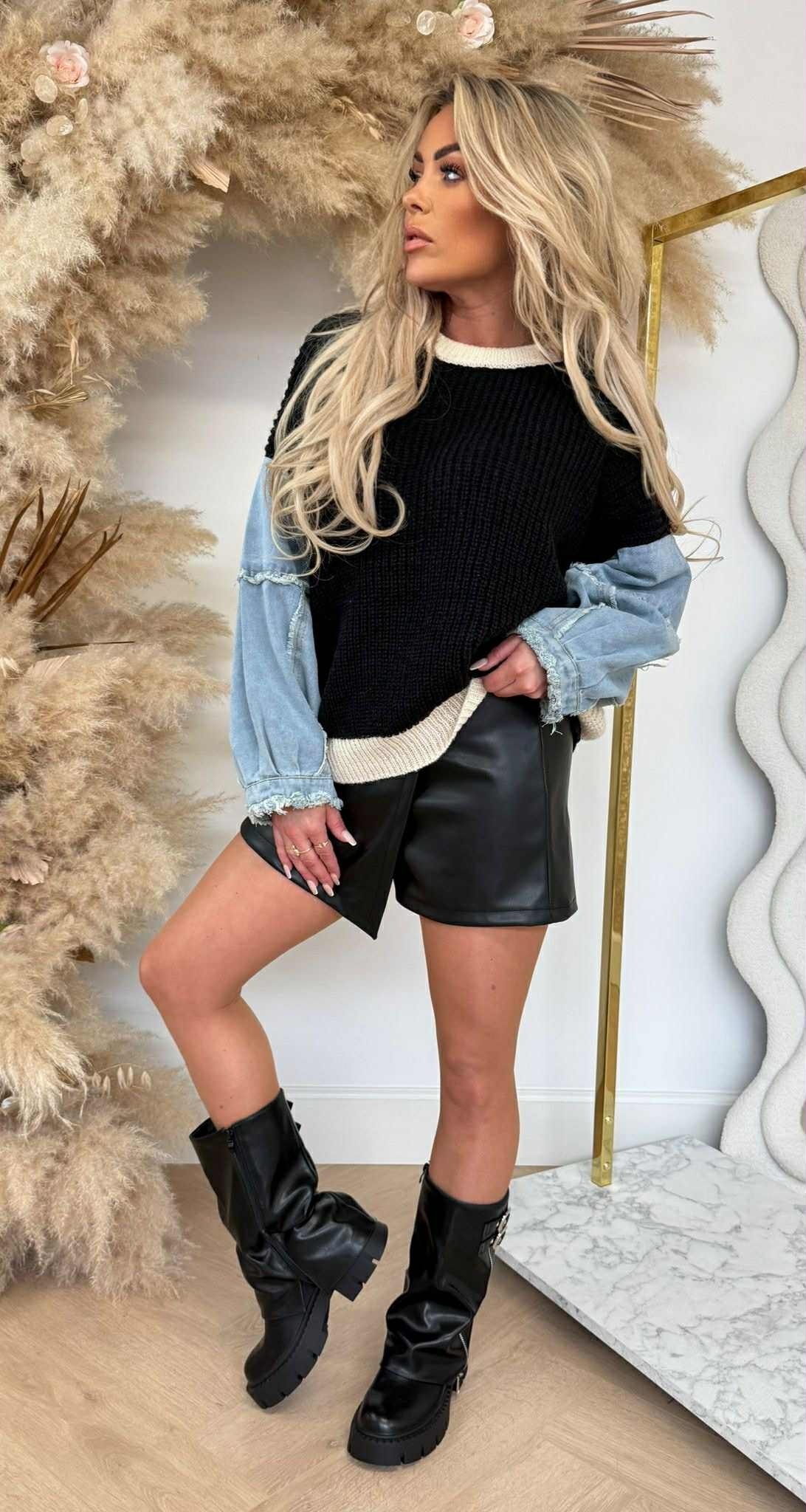 DENIM SLEEVE TRUI 7125 BLACK