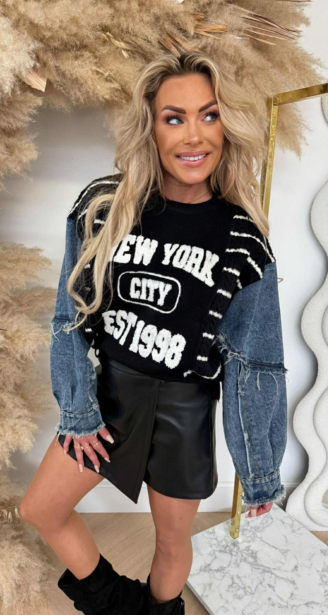 NEW YORK DENIM SLEEVE SWEAT 3831322 BLACK