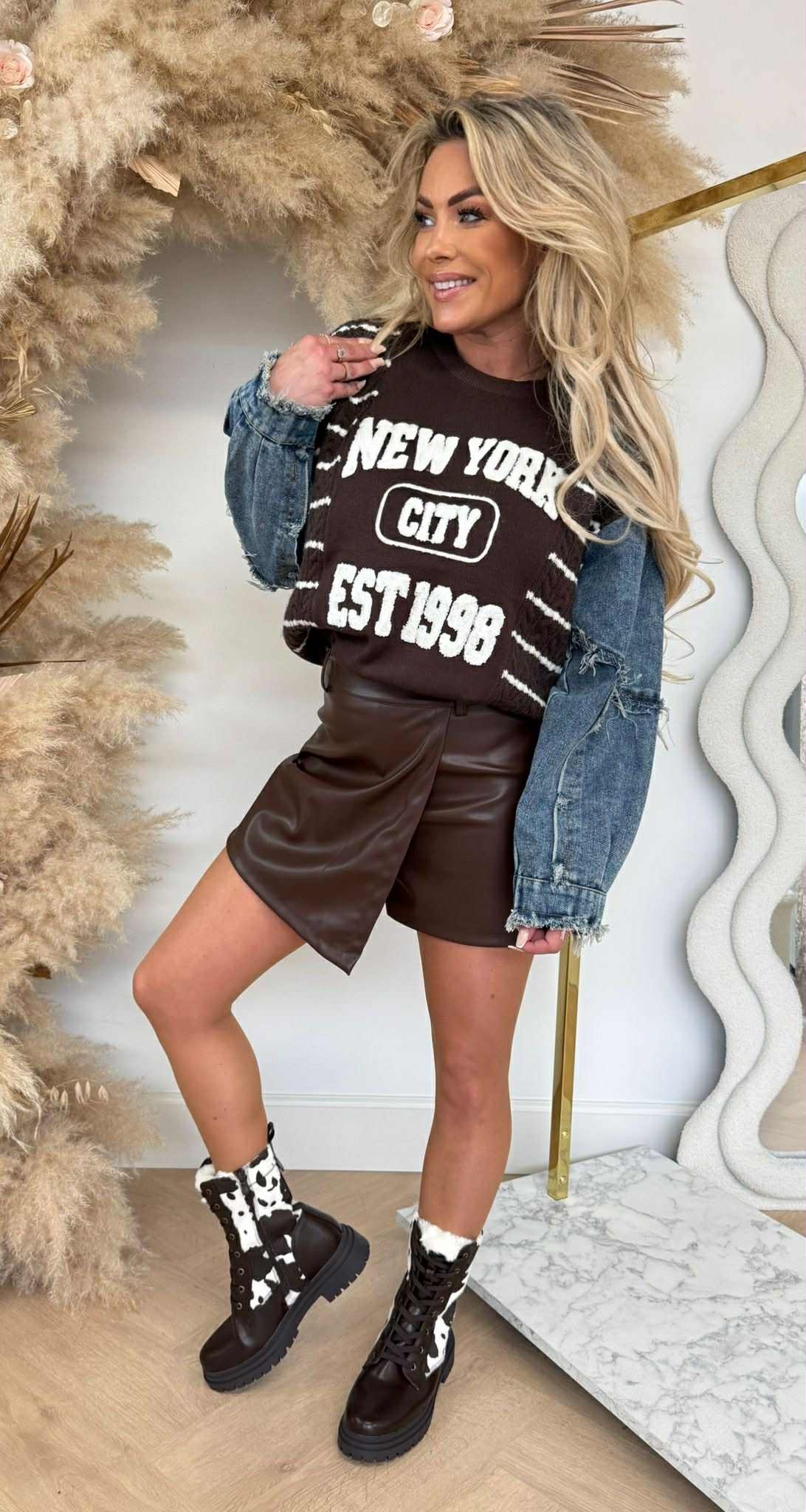 NEW YORK DENIM SLEEVE SWEAT 3831322 CHOCO
