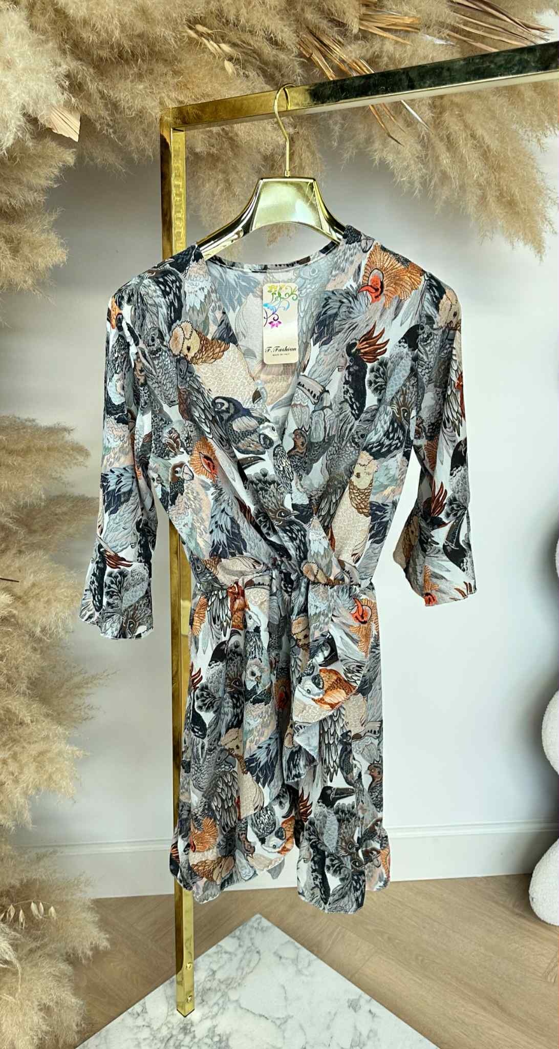 RUFFLY TROPICAL DRESS BLACK