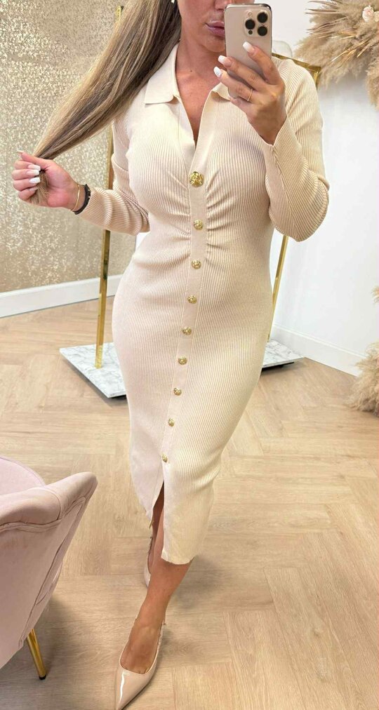 BUTTON ROSE DRESS 671 BEIGE