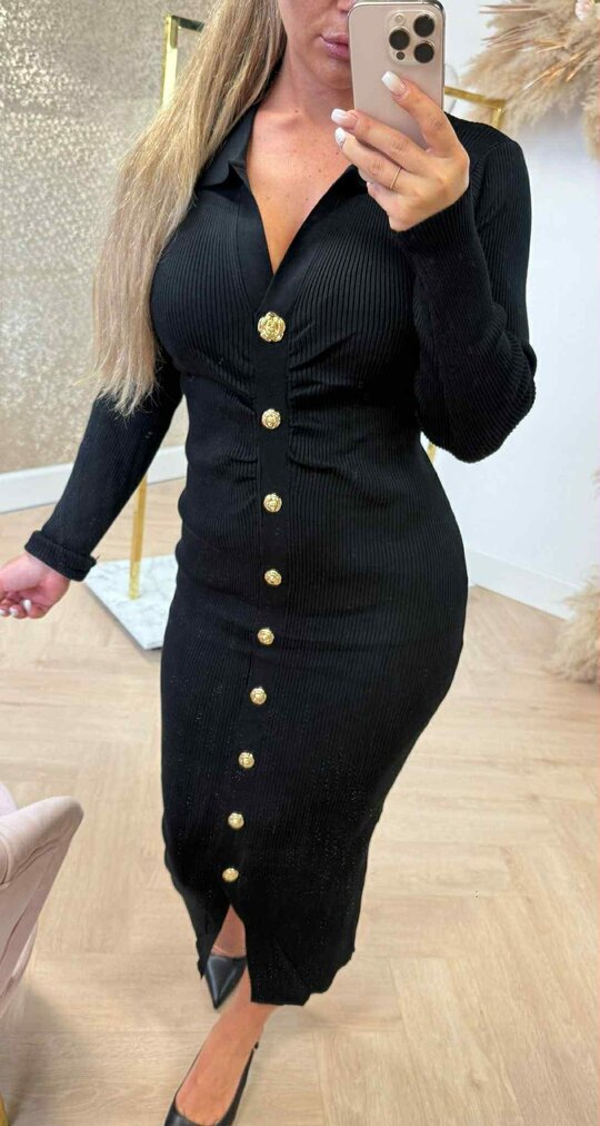 BUTTON ROSE DRESS 671 BLACK