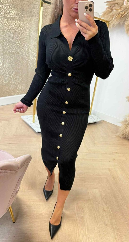 BUTTON ROSE DRESS 671 BLACK